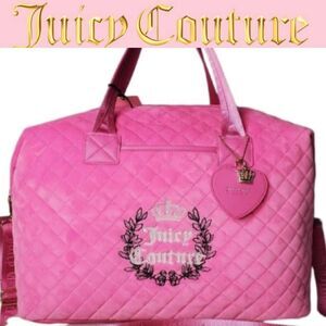 Juicy Couture Quilted Velour WordPlay Overnighter- Juicy Pink